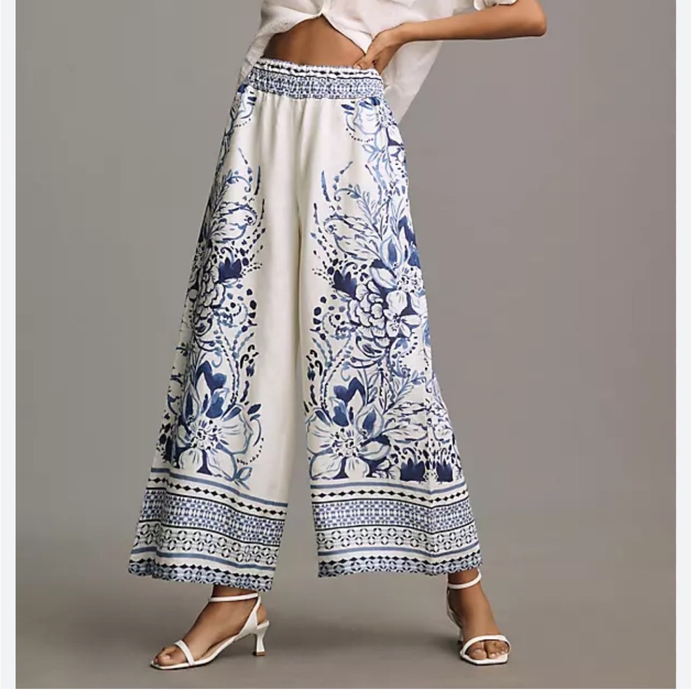 Anthropologie Blue and White Floral Pants